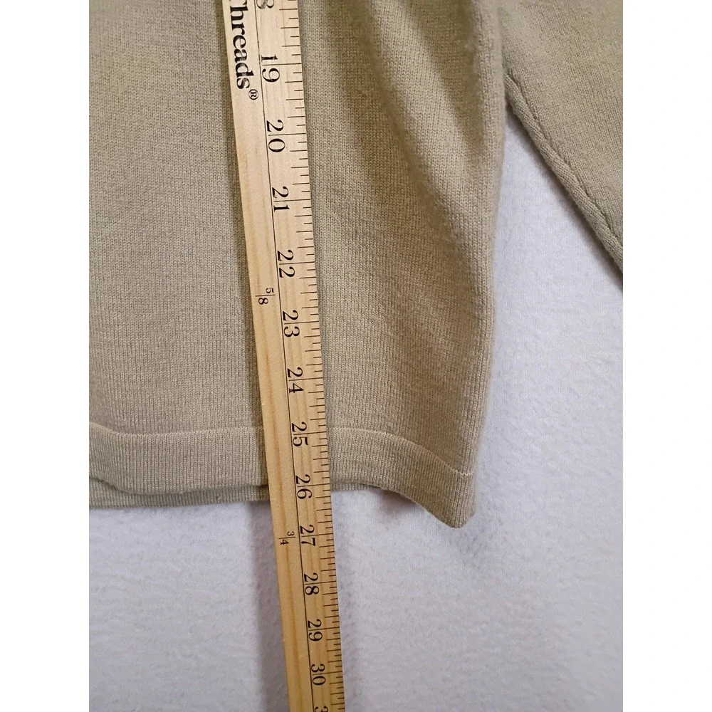 Quiet Luxury Structure Mens Large Tan 100% Merino Wool V-Neck Sweater Trim